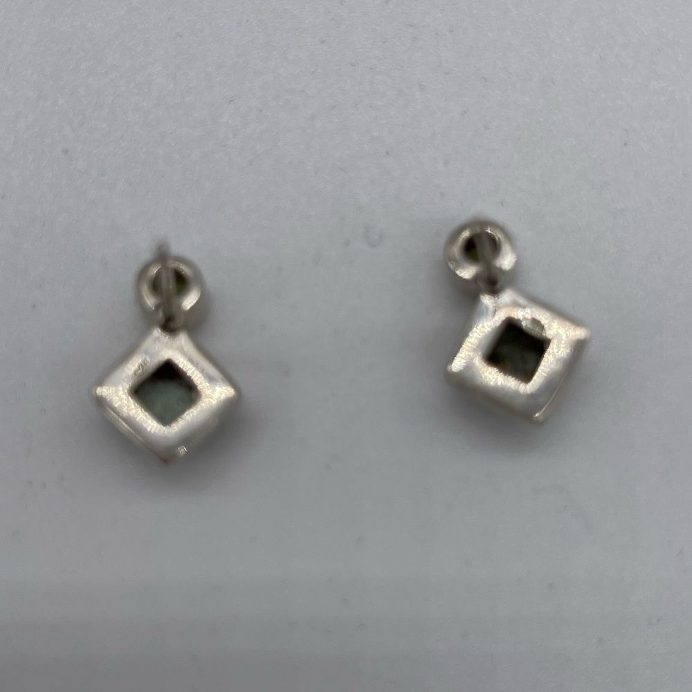925 Sterling Silver with Peridot & Composite Green Turquoise Earrings - Picture 3 of 4